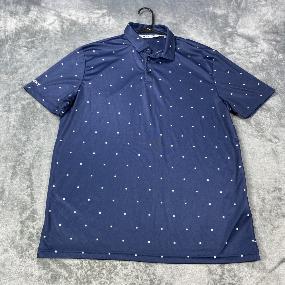 Black Clover Polo Men Large Shirt Blue Clover AOP Print Golf Performance Stretch